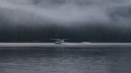 A deHavilland Beaver lands in Thorne Bay, Alaska