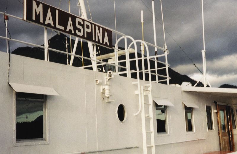 Malaspina Ferry sign on side of the vessel