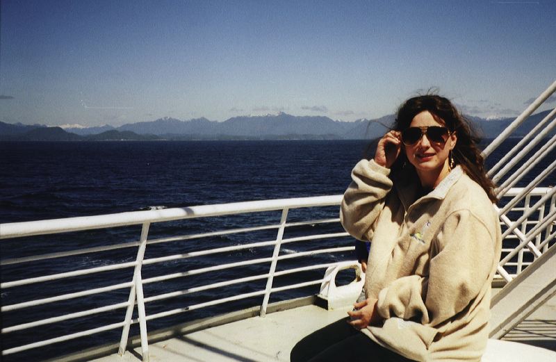 Melissa Cook riding the Malaspina in 1997 near Ketchikan, Alaska