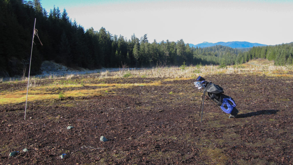 Golf clubs set up on the old Thorne Bay dump in Alaska