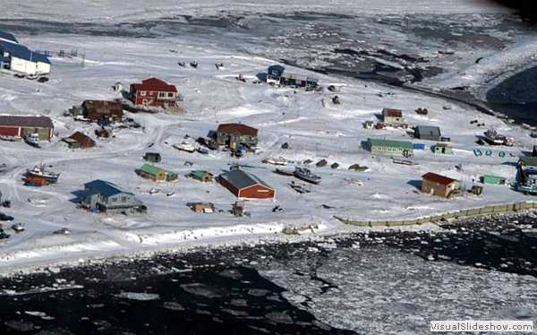 Nelson Lagoon, Alaska, in the winter from the air