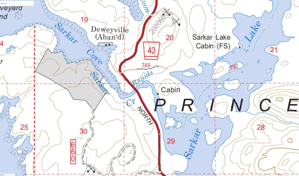 Map of Sarkar Lake, Prince of Wales Island, Alaska